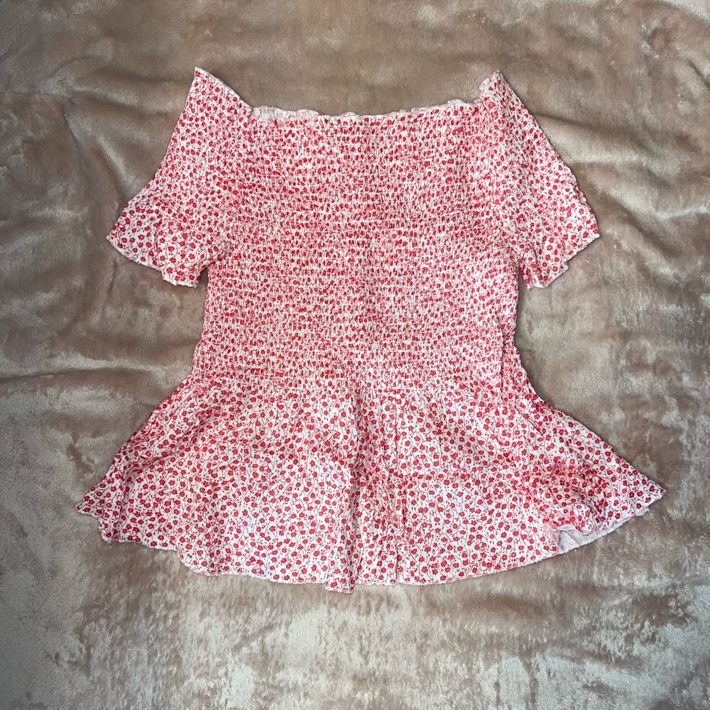 Red and white off the shoulder top